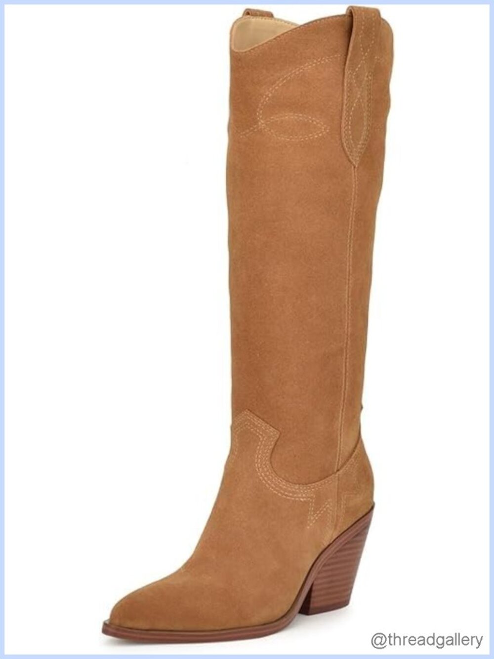 Suede Cowgirl Knee High Western Boots Pointed Toe Block Heel